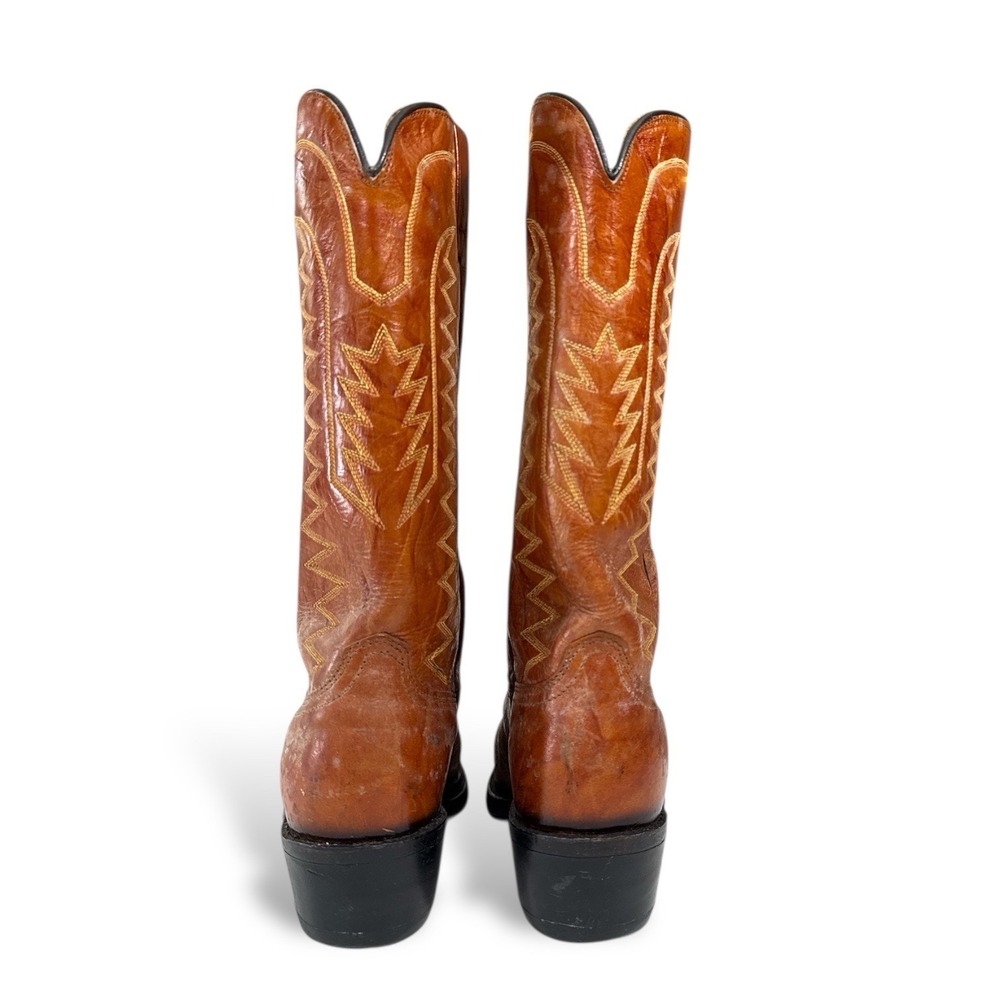 Wrangler Mens Vintage Western Cowboy Boots Cognac Brown Leather Pointed Toe 6.5D - Picture 3 of 8